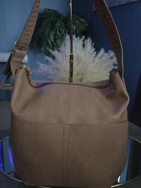 Calin Collection Soft Taupe Hobo Bag | Woven Strap Slouchy Shoulder Purse